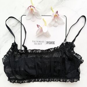 NWOT VICTORIA'S SECRET SEXY TEE DOT MESH SCOOP BRALETTE IN BLACK SIZE S/M/L